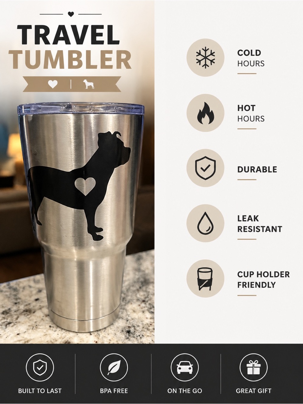 Black Dog Silhouette Stainless Steel Travel Tumbler - Unbranded